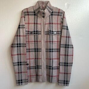 Joie plaid heavier weight knit zip front mock neck cardigan sweater size medium
